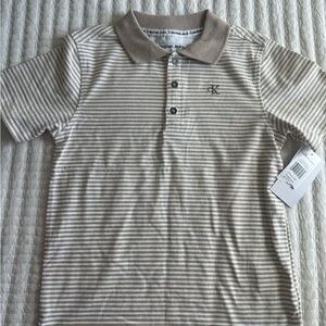 Calvin Klein Kids Polo Shirt - Tan and White Stripes